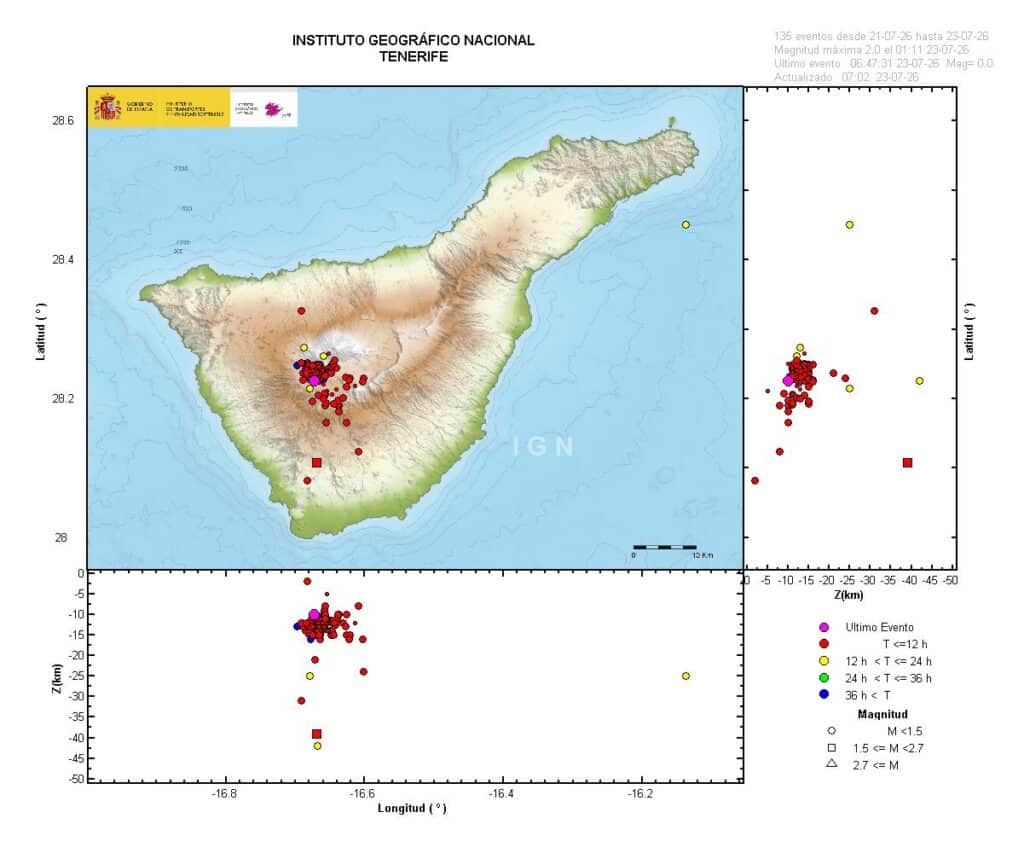 550 Mikrobeben am Teide auf Teneriffa registriert Eine seismologische Karte von Teneriffa zeigt die genaue Verteilung der über 500 registrierten Mikrobeben im Bereich des Teide-Nationalparks.