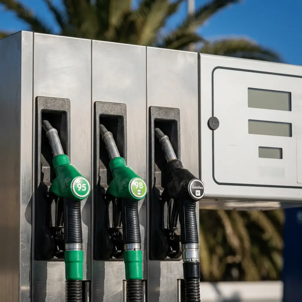 Hier tanken Sie heute in Las Palmas am günstigsten Die Nahaufnahme einer einzelnen Zapfsäule an einer Tankstelle auf den Kanarischen Inseln.