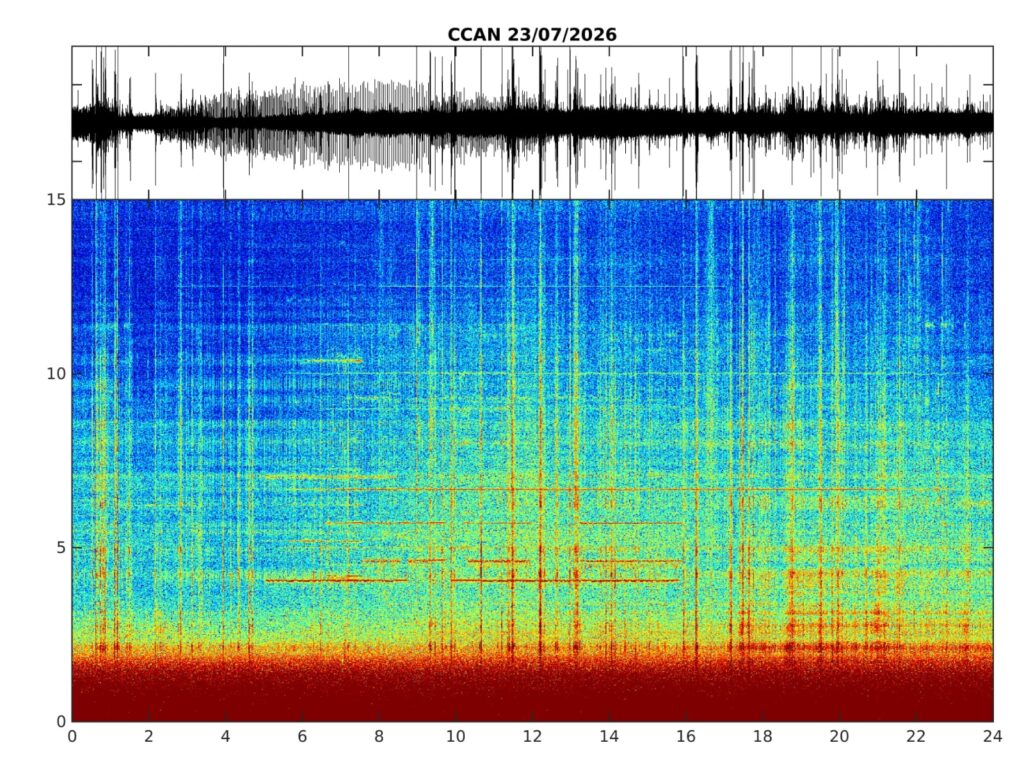 Teneriffa meldet über 2000 Mikro-Erdbeben am Teide Ein Seismogramm-Ausdruck zeigt die kontinuierlichen, hochfrequenten Zacken und Wellenbewegungen der aufgezeichneten Mikrobeben unter Teneriffa.