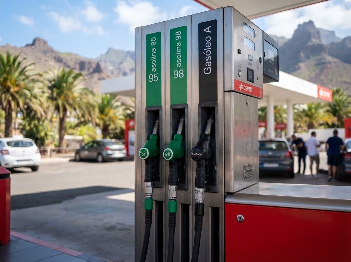 Preisschock auf den Kanaren: Tanken wird zum Luxus Eine moderne Tankstelle auf den Kanarischen Inseln mit Preisanzeigen an den Zapfsäulen.