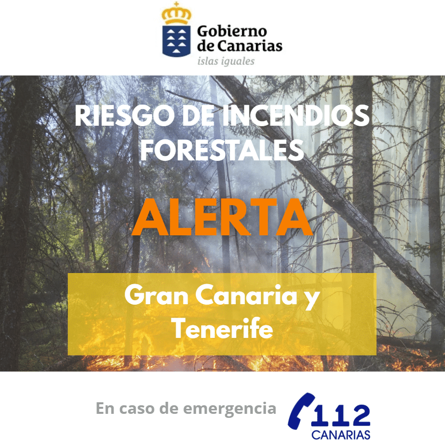 Kanaren erwarten neue Hitzewelle mit bis zu 37 Grad Offizielle Grafik der kanarischen Regierung zur Waldbrandwarnung für die Inseln Teneriffa und Gran Canaria.